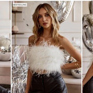 12th Tribe - white faux feather top